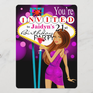 Jaidyn Las Vegas 21st Birthday Party purple Invitation
