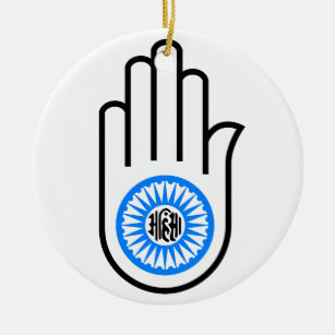 Jainism Symbol Hand and Wheel Reading Ahimsa Ceramic Tree Decoration