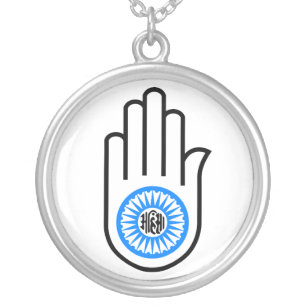 Jainism Symbol Hand and Wheel Reading Ahimsa Silver Plated Necklace