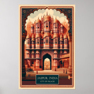 Jaipur India - City of Palaces Vintage Travel  Poster