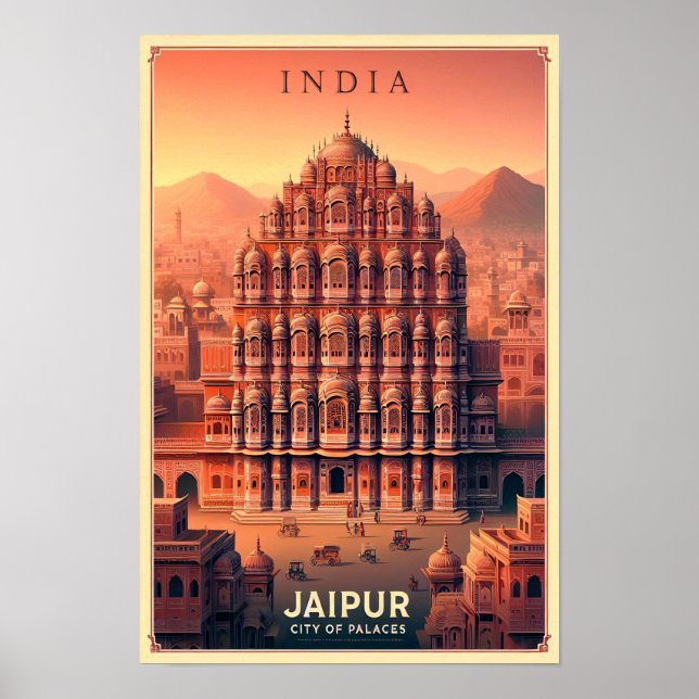 Jaipur India - City of Palaces Vintage Travel  Poster (Front)