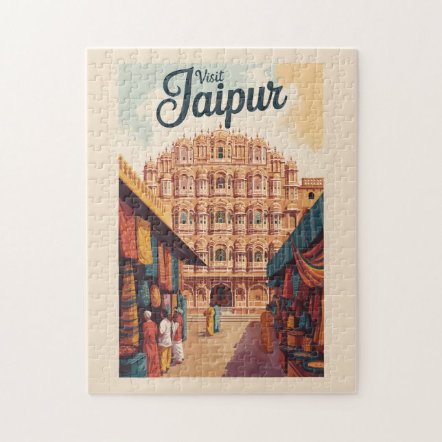 Jaipur India Hawa Mahal Illustration Travel Art Jigsaw Puzzle (Vertical)