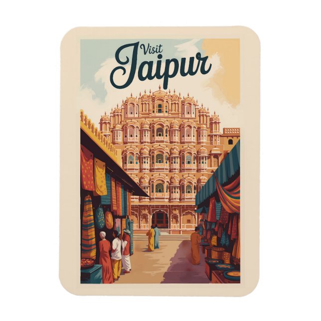 Jaipur India Hawa Mahal Illustration Travel Art Magnet (Vertical)