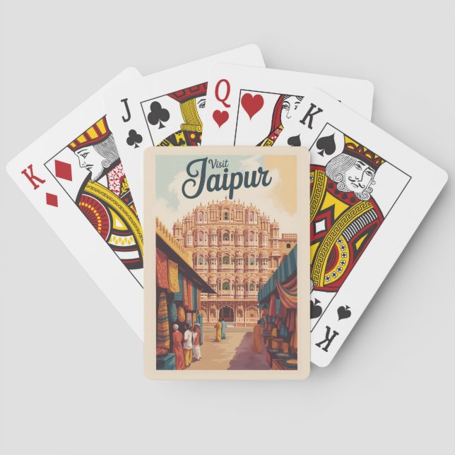 Jaipur India Hawa Mahal Illustration Travel Art Playing Cards (Back)