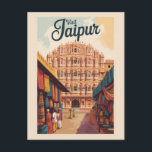 Jaipur India Hawa Mahal Illustration Travel Art Postcard<br><div class="desc">Jaipur retro vector travel design. Jaipur,  the vibrant capital of Rajasthan,  is known as the Pink City for its striking terracotta buildings and royal heritage</div>