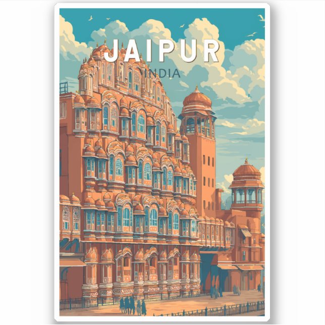 Jaipur India Illustration Travel Art Vintage (Front)