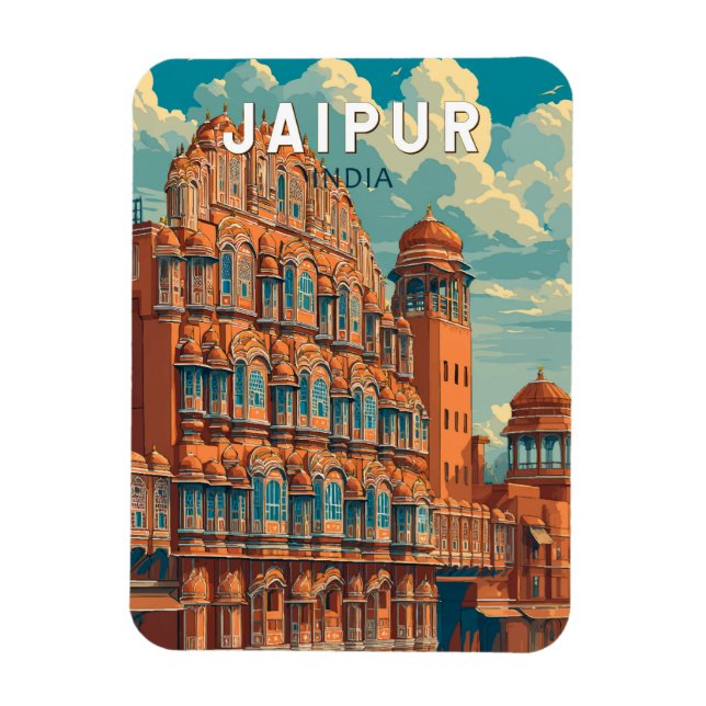Jaipur India Illustration Travel Art Vintage Magnet (Vertical)