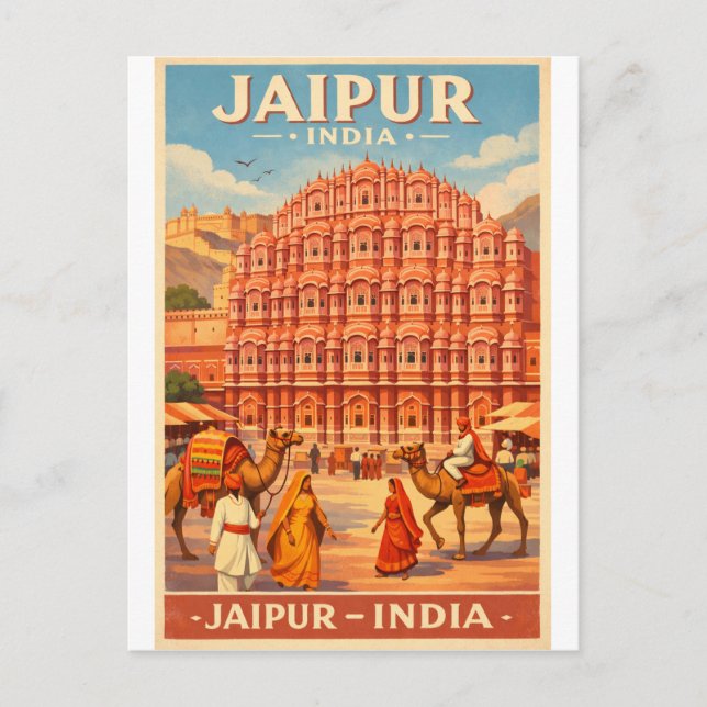 Jaipur, India, in a classic retro Postcard (Front)