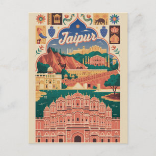 Jaipur India Vintage Travel Poster Pink City Art Holiday Postcard