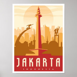 Jakarta Indonesia Art Vintage Travel Illustration Poster