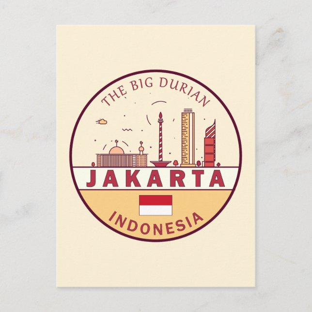 Jakarta Indonesia City Skyline Emblem Postcard (Front)