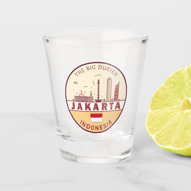 Jakarta Indonesia City Skyline Emblem Shot Glass (Front)