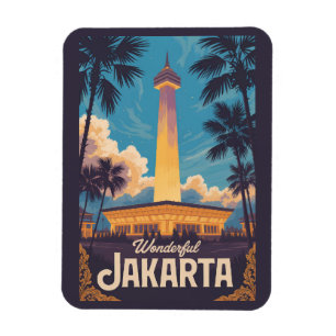 Jakarta Indonesia Illustration Travel Art Vintage Magnet