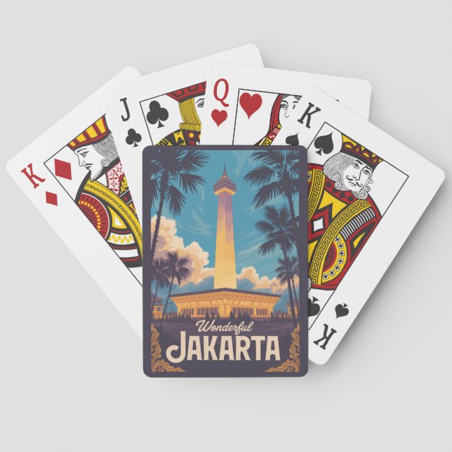Jakarta Indonesia Illustration Travel Art Vintage Playing Cards (Back)