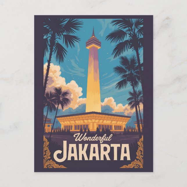 Jakarta Indonesia Illustration Travel Art Vintage Postcard (Front)