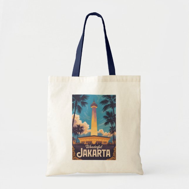 Jakarta Indonesia Illustration Travel Art Vintage Tote Bag (Front)