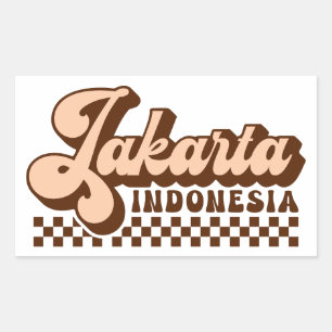 Jakarta Indonesia Retro Brown Text Rectangular Sticker