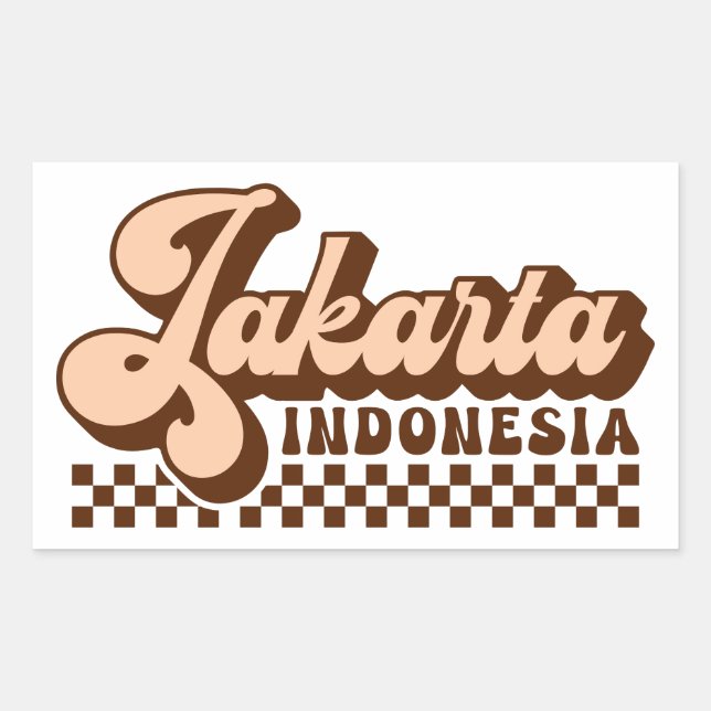Jakarta Indonesia Retro Brown Text Rectangular Sticker (Front)
