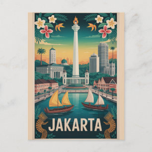 Jakarta Indonesia Retro Travel Poster Art Holiday Postcard