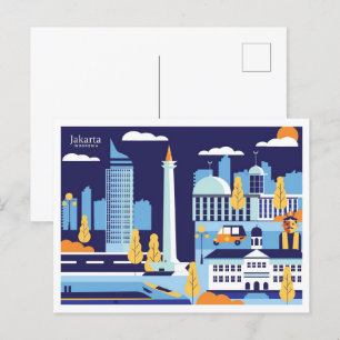 Jakarta Indonesia travel place illustration Postcard