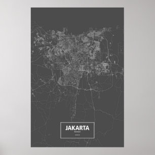 Jakarta, Indonesia (white on black) Poster