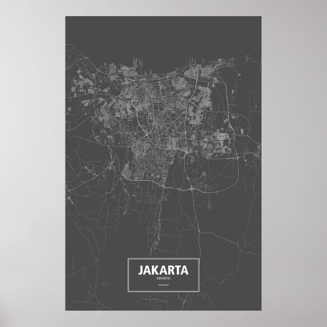 Jakarta, Indonesia (white on black) Poster (Front)