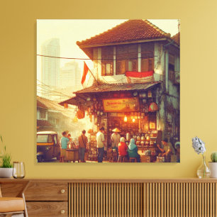 Jakarta Street Coffee Shop  Canvas Print