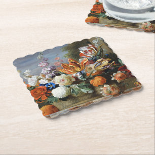 Jakob Bogdani Tulips Peonies and other Flowers Paper Coaster
