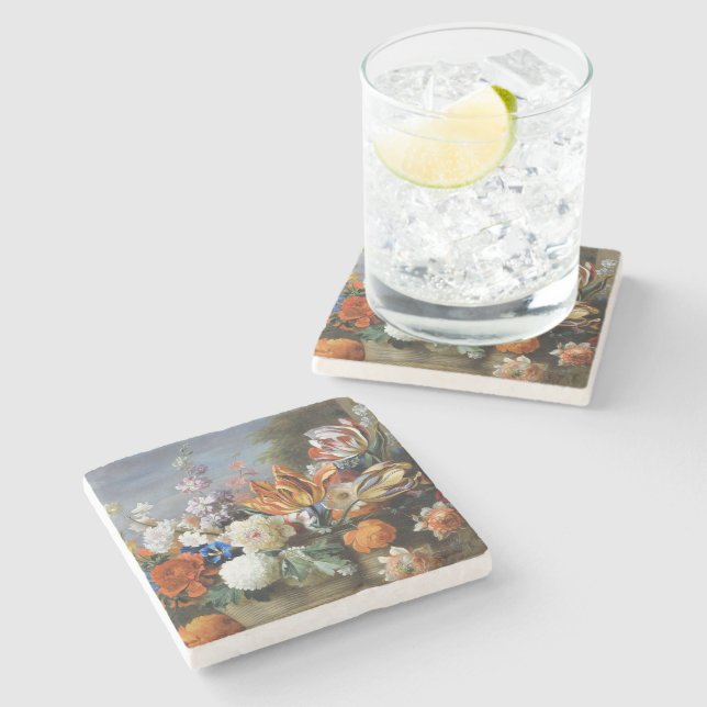 Jakob Bogdani Tulips Peonies and other Flowers     Stone Coaster (Side)