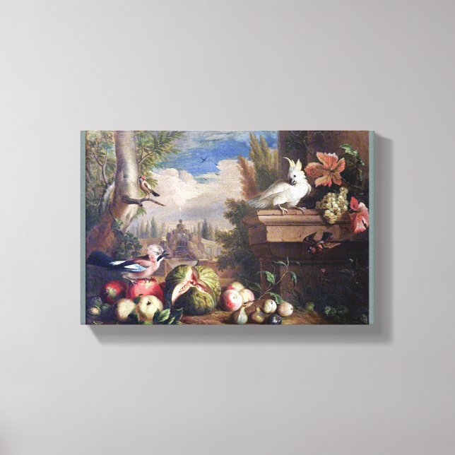 Jakob Bogdany Birds and Fruit in a Landscape with  Canvas Print (Front)