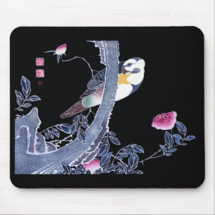 Jakuchu,“Parrot on the Branch of a Flowering Rose” Mouse Mat