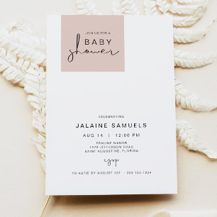 JALAINE Modern Blush Pink Block Girl Baby Shower Invitation