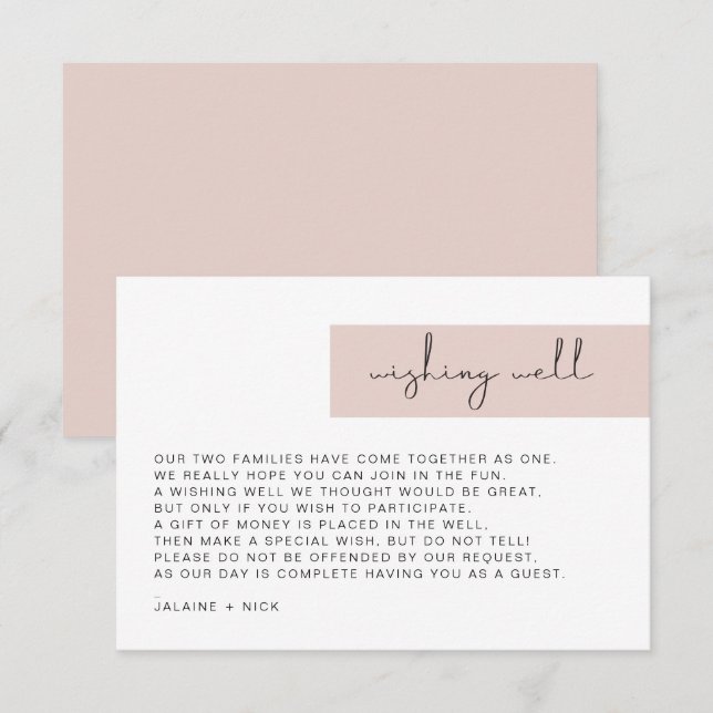 JALAINE Modern Blush Pink Wishing Well Card (Front/Back)