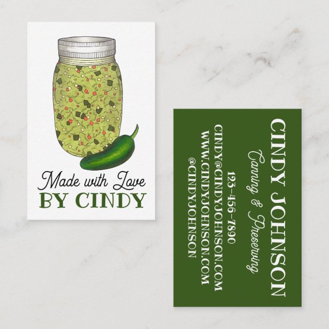 Jalapeno Jalapeño Hot Pepper Relish Made Canned By Business Card (Front/Back)