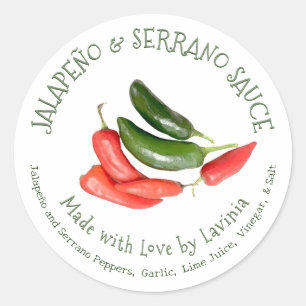 Jalapeño & Serrano Hot Pepper Sauce Made with Love Classic Round Sticker