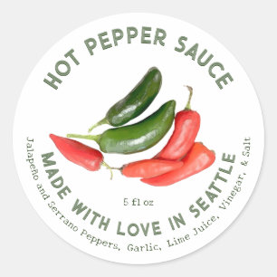 Jalapeño & Serrano Hot Pepper Sauce Made with Love Classic Round Sticker