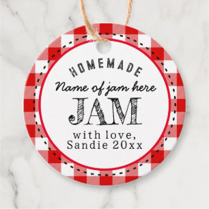 Jam Homemade Red Buffalo Plaid Custom Food Round Favour Tags