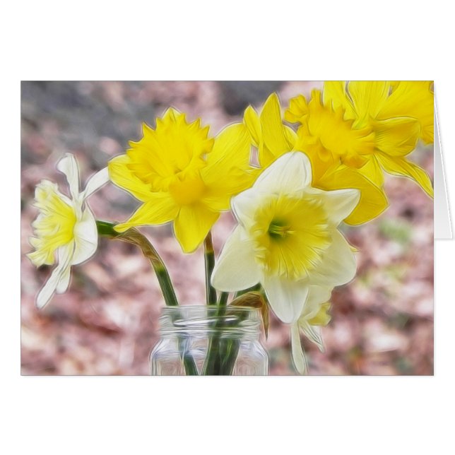 Jam Jar Vase Full Of Daffodils (Front Horizontal)