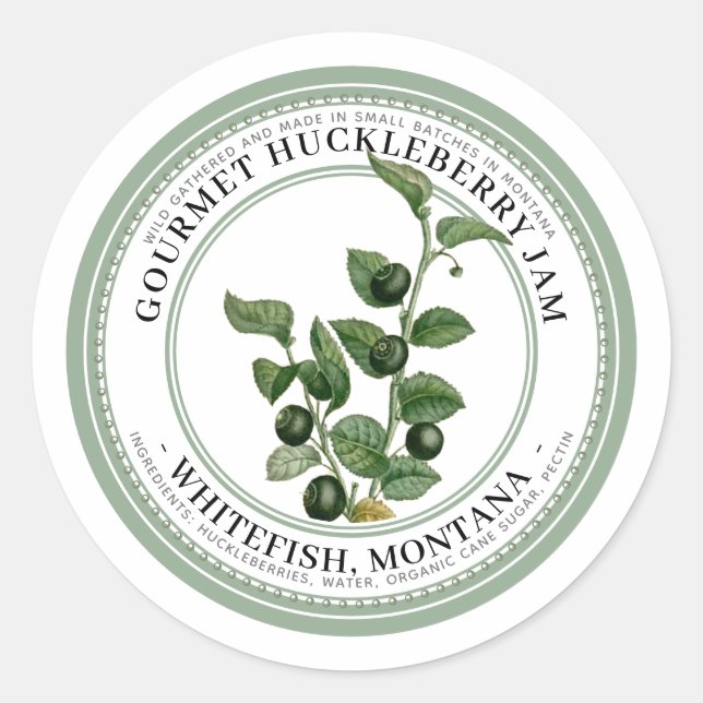 Jam Label with Native Huckleberries Illustration (Front)