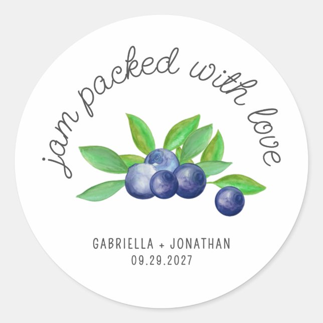 Jam Packed With Love Blueberry Jam Wedding Favour  Classic Round Sticker (Front)
