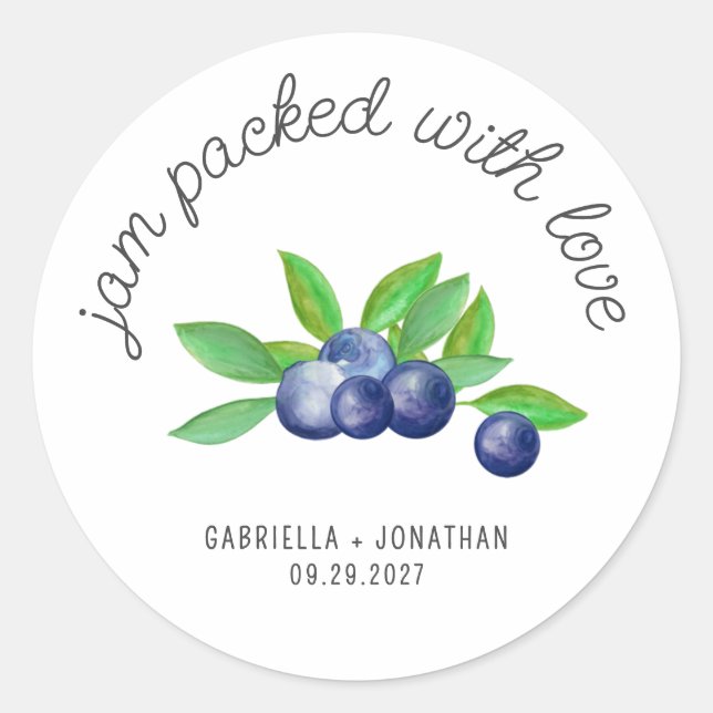 Jam Packed With Love Blueberry Jam Wedding Favour  Classic Round Sticker (Front)