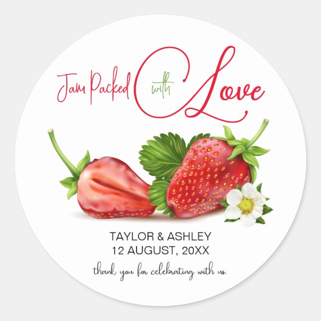 Jam Packed with Love Strawberry Fruit | Wedding Classic Round Sticker (Front)