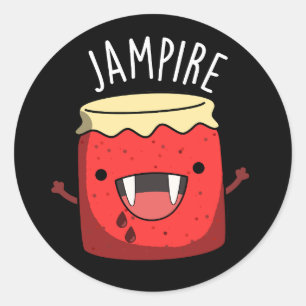 Jam-pire Funny Vampire Jam Pun Dark BG Classic Round Sticker