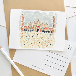 Jama Masjid Delhi India Muslim Watercolor Travel Invitation Postcard