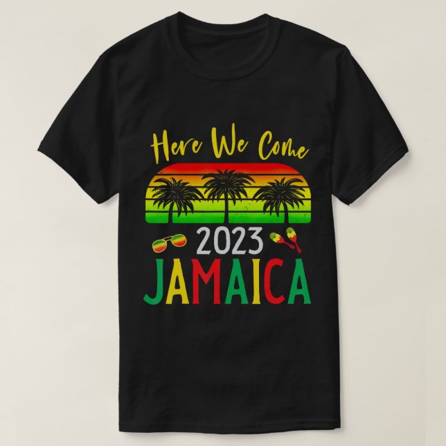 Jamaica 2023 Here We Come Matching Family Vacation T-Shirt (Design Front)