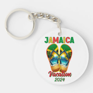 Jamaica 2024 Flip Flop Vacation Tropical Beach  Key Ring