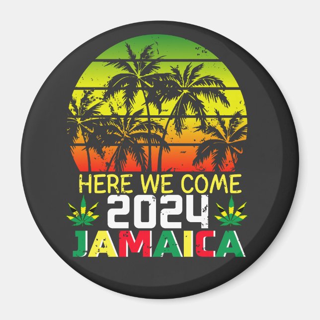 Jamaica 2024 Here We Come Circle Magnet (Front)