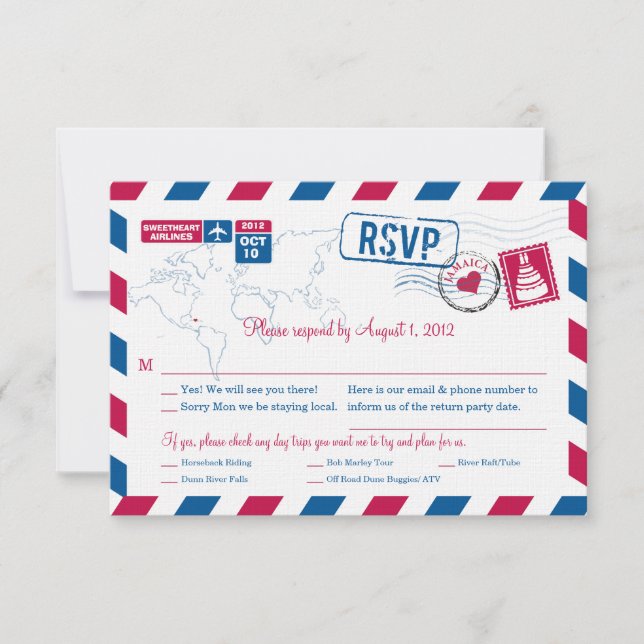 JAMAICA Air Mail Wedding RSVP (Front)
