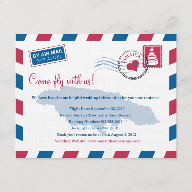 Jamaica Air Mail Wedding Travel Information Enclosure Card (Front)