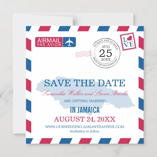 Jamaica Airmail Save the Date Magnetic Invitation (Front)